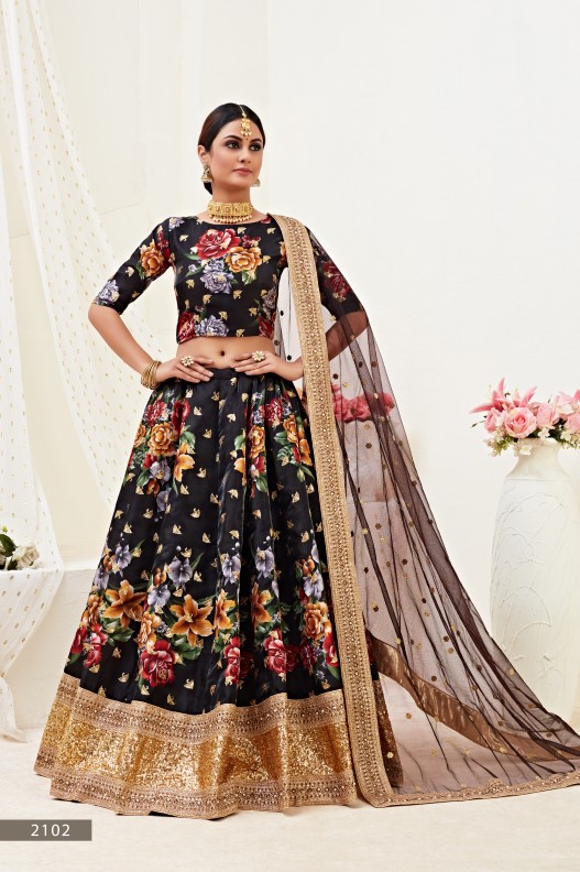 Floral Digital Print Lehenga With Sequence Embroidery Work and Pearl Work